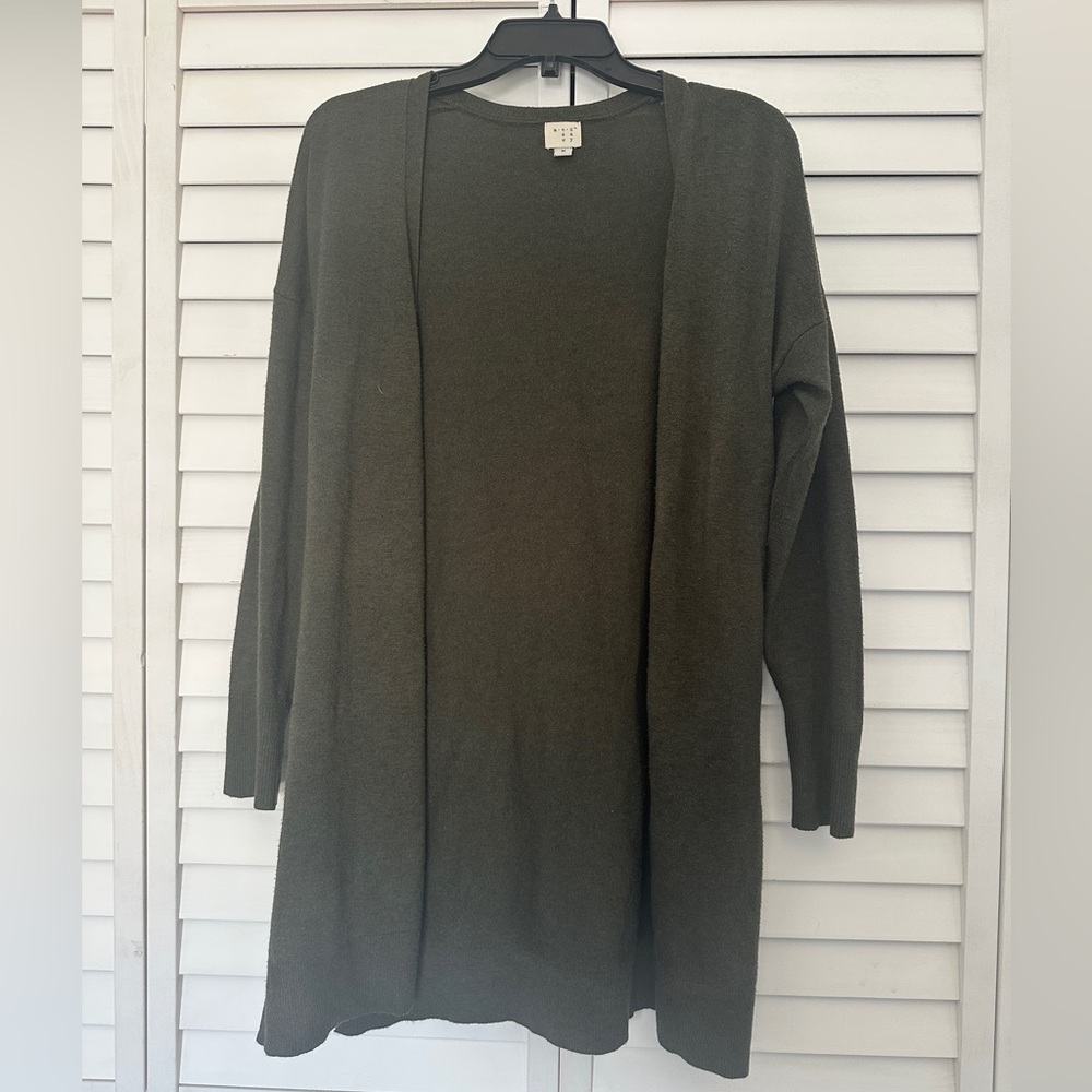 A New Day Olive Green Women's Sweater Tunic Length Long Sleeve Cardigan